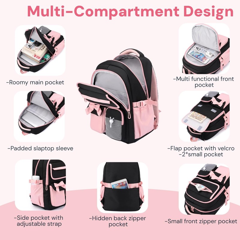 NIWEIYA Girls School Backpack with Lunch Box Pencil Case Set,