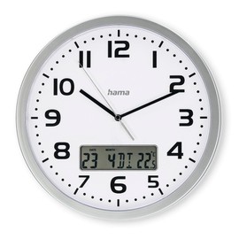 Hama Moorea Radio Wall Clock (DCF Radio-Controlled Clock, Digital Display of Date and Temperature, Adjustable Time Zone, Diameter 30 cm, Large Dial, Analogue Wall Clock, Second Hand, 7 Languages,