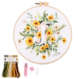 Myfelicity Embroidery Kit for Beginners and Adults, Floral and Lettering Design (J)