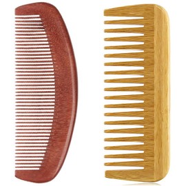 Wooden Wide Tooth Comb and Fine Tooth Comb for Women Men Kids, Anti-static Detangling Hair Comb for Curly Fine Straight Wet Dry Hair