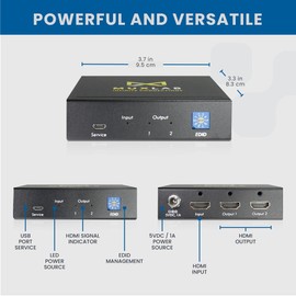 MuxLab 1x2 HDMI Splitter | 1 in 2 Out| 4K@60HZ | 4:4:4 | HDR | HDMI 2.0 | HDCP 2.2 | TrueHD | Dolby Atmos | DTS:X | Use with 4K HDR Monitor for boardroom, Auditorium, Gaming, Digital Signage
