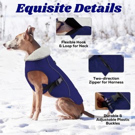 EMUST Dog Cold Weather Coats, Fleece Lining Small/Medium/Large Dog Jacket for Winter, Warm Waterproof Pet Winter Clothes for Large Dogs, Blue XL