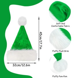 45cm Christmas Hats Santa Hat for Adults,2 Pcs Deluxe Velvet Xmas Santa Claus Hat,Unisex Velvet Comfort Christmas Party Hat Thicken Classic Fur for New Year Festive Christmas Party Supplies(Green)