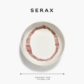 Serax Pasta Bowls Dinnerware Set | Feast tableware by Ottolenghi | Deep Salad and Soup Plates Set of 2 Red White Bowls | Stoneware Serving Dish | Microwave safe Kitchen Dishware