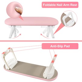 Diesisa Nail Arm Rest, Foldable PU Leather Nail Arm Rest for Nails with PVC Table Mat, Soft Hand Rest for Acrylic Nails/Nail Hand Rest for Manicure Salon Use-Pink