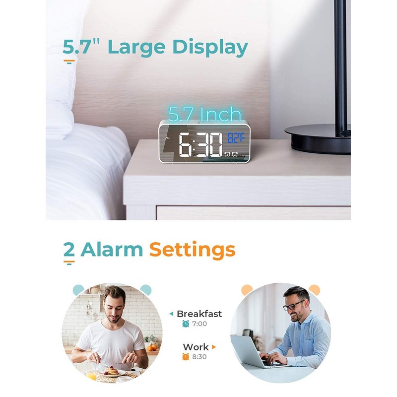Digital Alarm Clock, with Large Led Temperature Display, Portable Alarm