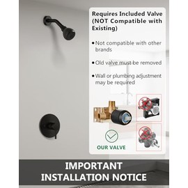 Shower Faucet with Valve, Shower Valve Kit and Head, Single Handle Shower Faucet Set with Rough-In Valve, Shower Trim Kit, Matte Black