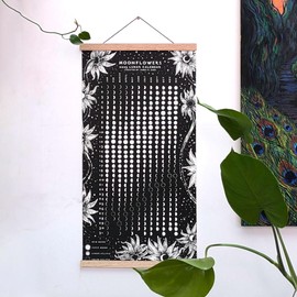 Moonflowers 2025 Lunar Calendar, Wall Hanging, 12 x 24 inches, Black and White (White)