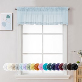 Chyhomenyc Sheer Sky Blue Valances for Windows 2 Pack, Small Window Curtains for Living Room Bathroom Cafe Laundry Basement, Modern Top Dual Rod Pocket Voile Curtain, 42W x 14L inches