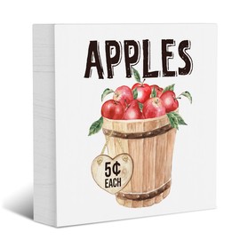 Summer Decor Apple Wood Box Signs Apple Theme Kitchen Decor Country Summer Gifts Summer Decorations for Home Farmhouse Desk Decor for Women Men Wooden Box Signs for Tabletop Centerpiece Home Farmhouse