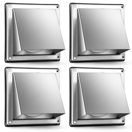Gisafai 4 Pcs 4" Dryer Vent Cover Outdoor, Stainless Steel External Extractor Wall Vent Cushioned Non Return Flap with Rubber Gaskets for Home Industrial Facility Replacement (Silver)