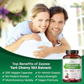 Zazzee Tart Cherry 10:1 Extract, 200 Vegan Capsules, 6+ Month Supply, Montmorency Cherry, Certified Kosher, Joint & Uric Acid Support, Antioxidant Support Formula, Non-GMO, Made in the USA