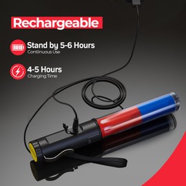 Traffic Wand Rechargeable, 10 Inch Traffic Control Baton Light with 4 Flashing Modes and 1 White LED on Top, Air Marshaling Signal Wand with Side Clip for Airport, Parking, Car Directing, 1 Pack