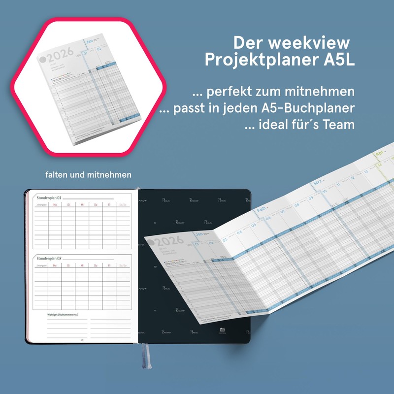 weekview Holiday & Project Planner 2026 A5 Leporello (84 ×