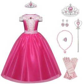 CREDIBLE UT5012 Children’s Princess Dress, Costume, Luxurious 8-Piece Set, Pink (Princess Dress, Gloves w/ Ribbon, Heart Tiara, Magic Wand, Necklace, Earrings, Ring); 3 ft 11.2 in (120 cm)