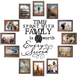 Briwooody 3D 5 x 7 Inch Large Family Picture Frames Collage Wall Decor, Picture Frame Collage DIY Clock Photo Frame Family Quote Wall Stickers Kit for Home Living Room Bedroom Office(Brown)
