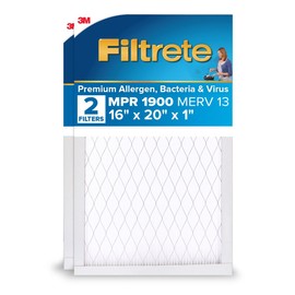Filtrete 16x20x1 AC Furnace Air Filter, MERV 13, MPR 1900, Premium Allergen, Bacteria&Virus Filter, 3-Month Pleated 1-Inch Electrostatic Air Cleaning Filter, 2-Pack (Actual Size 15.719x19.719x0.78 in)
