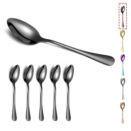 Black Dinner Spoons, Kyraton 6 Pieces 19 cm Stainless Steel Table Spoon with Titanium Black Plating, Black Gold Soup Spoons, Dessert Spoons Sliverware Dishwasher Safe Set of 6