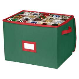 Christmas Ornament Storage Box - Large Christmas Decor Storage Containers that Store up to 80 Ornaments of 3 Inches - Heavy Duty Durable 600D To Protect And Store Holiday Ornaments Décor - Green