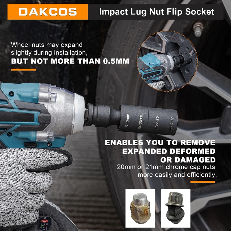 DAKCOS 20.5 x 21.5 mm Impact Wrench Nuts, Double Head