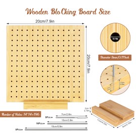 Granny Squares Blocking Board, 20 cm Wooden Spanner with 24 Stainless Steel Rod Pins in 2 Sizes (10 cm/15 cm) and 5 Needles, Handcrafted Peg Crochet Blocking Board for Granny Square Crochet Board