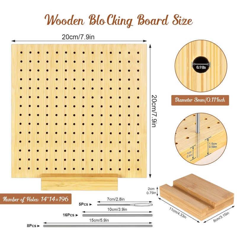 Granny Squares Blocking Board, 20 cm Wooden Spanner with 24