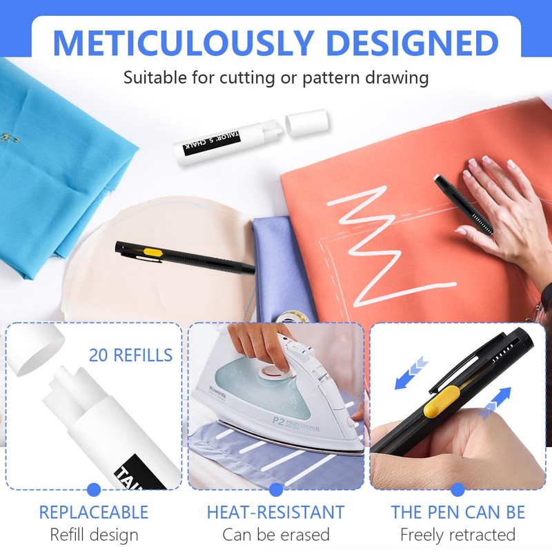 OLLBIT Heat Erasable Fabric Marking Pens,2 Pens & 20 Refills,Heat