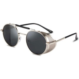 FEISEDY Steam Punk Sunglasses for Men Women Side Shield Round Steampunk Vintage Glasses Shades B2518 - Color: 06 Silver Grey, Lens Width: 49 Millimeters