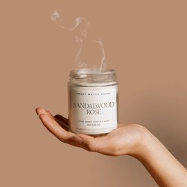 Sweet Water Decor Sandalwood Rose Soy Candle | Green, Leafy, Winey, Rose and Guaiac Wood Scented Candles for Home | 9oz Clear Jar + Gold Lid, 40+ Hour Burn Time, Made in the USA