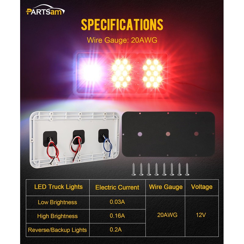 Partsam 2x LED Triple Tail Lights 45 LEDs, Rectangle Vertical
