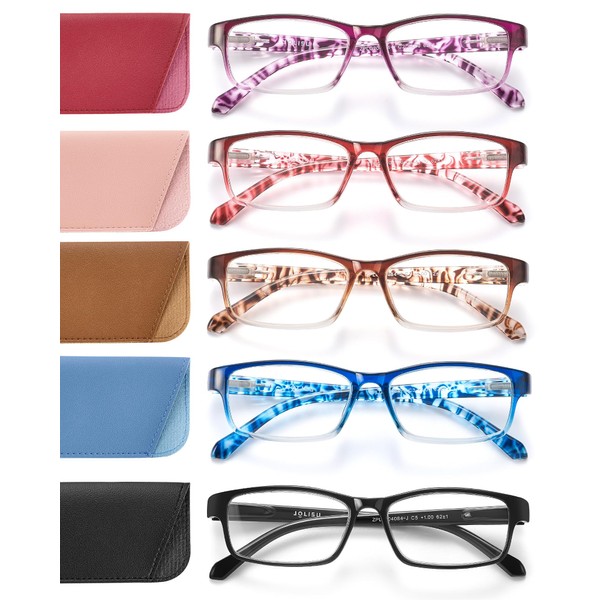JOLISU 5 Pack Reading Glasses for Women and Men, Lightweight