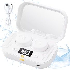 CASBOMY Contact Lens Clean Machine, Portable Ultrasonic Contact Lens Cleaner with 4 Timing Modes, 360° High-Frequency Vibration for Cleaning Soft Lenses, Colored Contact Lenses (White)