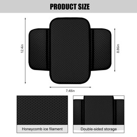 TSUGAMI Car Center Console Cushion Pad, Ice Silk Vehicle Armrest Seat Box Cover Protector with 2 Pocket, Comfortable Auto Interior Arm Rest Storage Box Mat Decor Accessories, Universal Fit (Black)