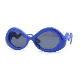 SA106 Wavy Down Temple Upside Down Cat Eye Thick Plastic Sunglasses Blue Black