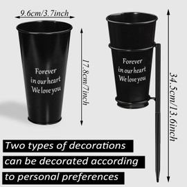 Metal Cemetery Vase, Memorial Headstone Vase with Ground Spikes for Fresh/Artificial Flowers, Flowers Holder for Cemetery Gravesite (Black-2PCS), Flowers is not included