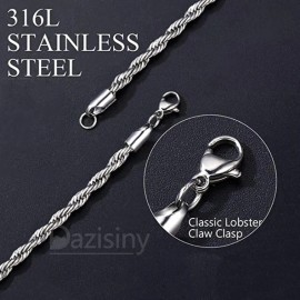 Dazisiny 2pzs Pulsera Y Collar Torsal Acero Inoxidable Hombre Plata.Cadena de hombre.Regalos de San Valentín.regalos Para Novio,hombres,mujers,novia,parejas,papá,mamá.