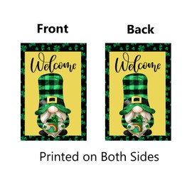 St Patricks Day Hat Garden Flag 12x18 Inch Double Sided Shamrocks Clovers Green Hat Gnome Welcome Garden Flag March Spring Yard Holiday Decoration