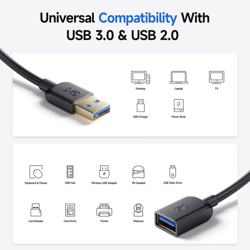 Cable Matters 2-Pack 5Gbps USB Extension Cable - 3ft, USB