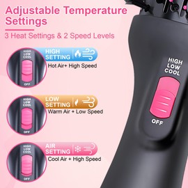 BNEHHOV Warmluftbürste Rundbürstenföhn One-Step Föhnbürste zum Haartrockner 4 In 1 Heißluftbürste mit 3 einstellbare Temperaturen & 2 Windstärken Volumenbürste Glättbürste Lockenbürste