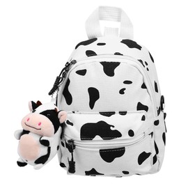 Abaodam Cow Pattern Backpack Cow Print Backpack Mini Canvas Daypack with Plush Cow Pendant for Bag Accessory