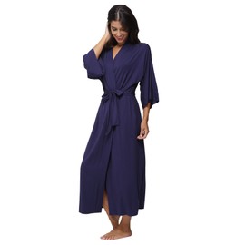 Women's Soft Kimono Long Robes Nursing Robes Maternity Bathrobes,Navy Blue