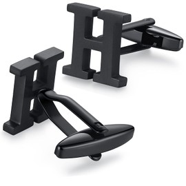 HONEY BEAR Initial Alphabet Letter Cufflinks for Mens Wedding Gift Black H