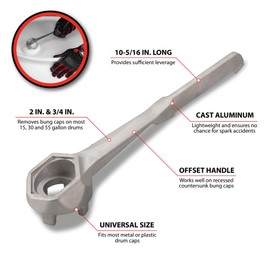 Performance Tool W54160 Aluminum Bung Wrench - Universal Tool for Safe Drum Cap Removal