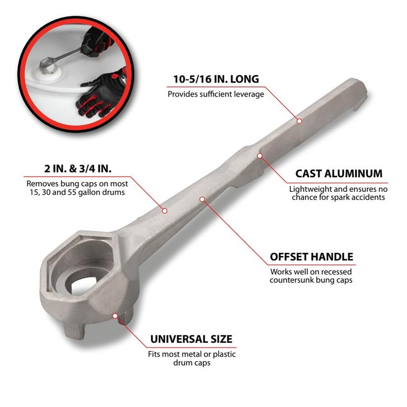 Performance Tool W54160 Aluminum Bung Wrench - Universal Tool for