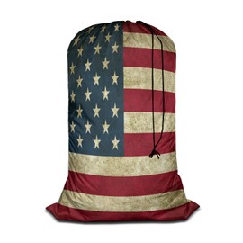 Swono Grunge USA Flag Large Dirty Clothes Laundry Bag for Laundry Basket Hamper, Patriot Striped Design Stars Old Aged Machine Washable Dirty Clothes Organizer, Oxford Cloth, American Banner