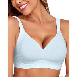 LUXMAY Bras for Women Comfortable Full Coverage Support Push Up Wireless Seamless Regular and Plus Size Bra Blue 3XL-P