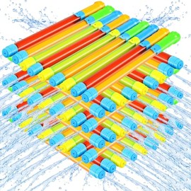 Jexine 100 Pcs Summer Water Guns Bulk 17 Inch Colorful Plastic Water Shooters Pool Toys for Outdoor Swimming Pool Backyard Beach Sand Party Fighting Play Game (Yellow,Red,Green)