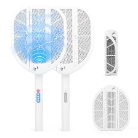 Electric Fly Swatter, Foldable Bug Zapper Racket with Dual Modes, Rechargeable UV Mosquito Killer for Indoor Outdoor Home Travel Camping Backyard