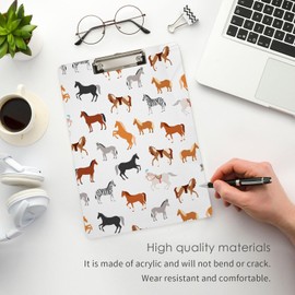 Peystean Stylish Wild Horses Floral Acrylic Clipboard with Sliver Low Profile Clip, Standard A4 Letter Size 12.5" x 9" for Students, Office, School, Teachers,Nurses