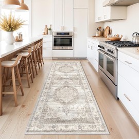 Washable Hallway Runner Rugs 2x6: Soft Ultra Thin Low Pile Carpet Machine Washable Indoor Lightweight Rug Runner Anti Slip Backing Rugs for Living Room Bedroom Kitchen 2'x6' Beige